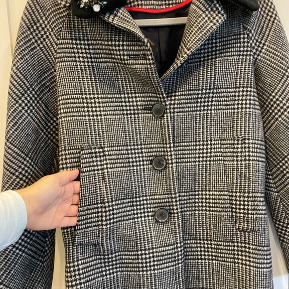 ZARA BLACK/WHITE WOOL MIX CHECK COAT REMOVABLE COLLAR XS - Picture 6 of 7